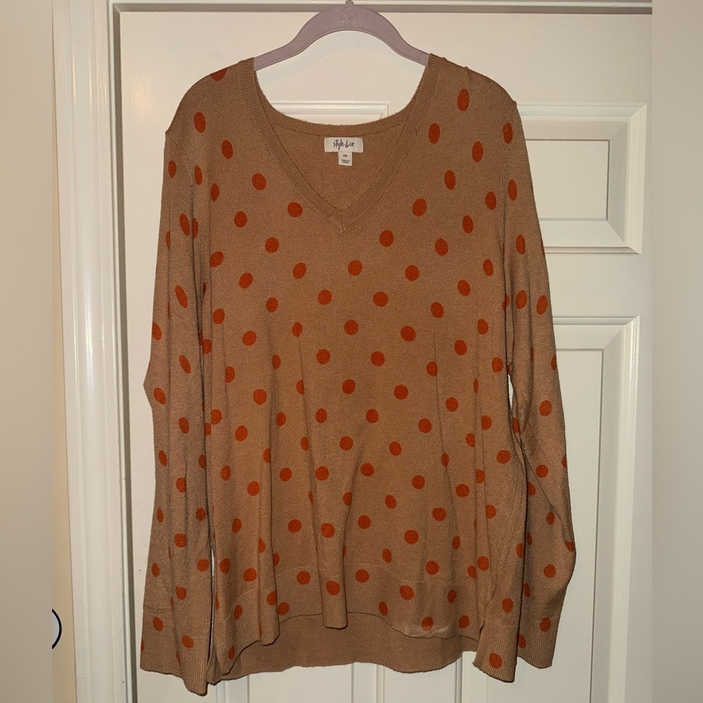 Style & Co. Camel Sweater with Orange Dots